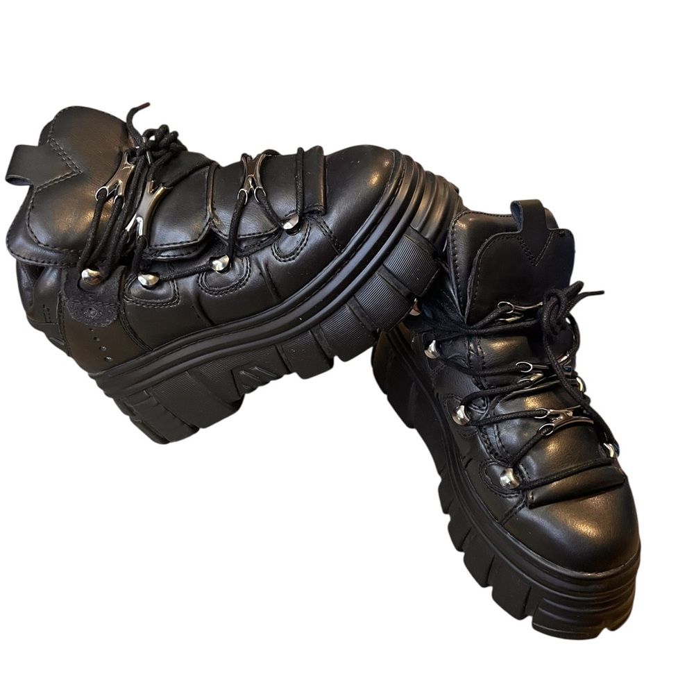 Steve Madden Reign Leather Lace-Up Chunky Platform Shoes Black Size 7